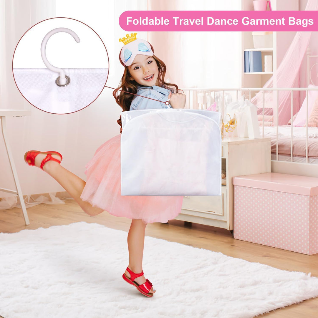 Foldable garment bags (5-pack) for easy dancewear storage and organization with pockets