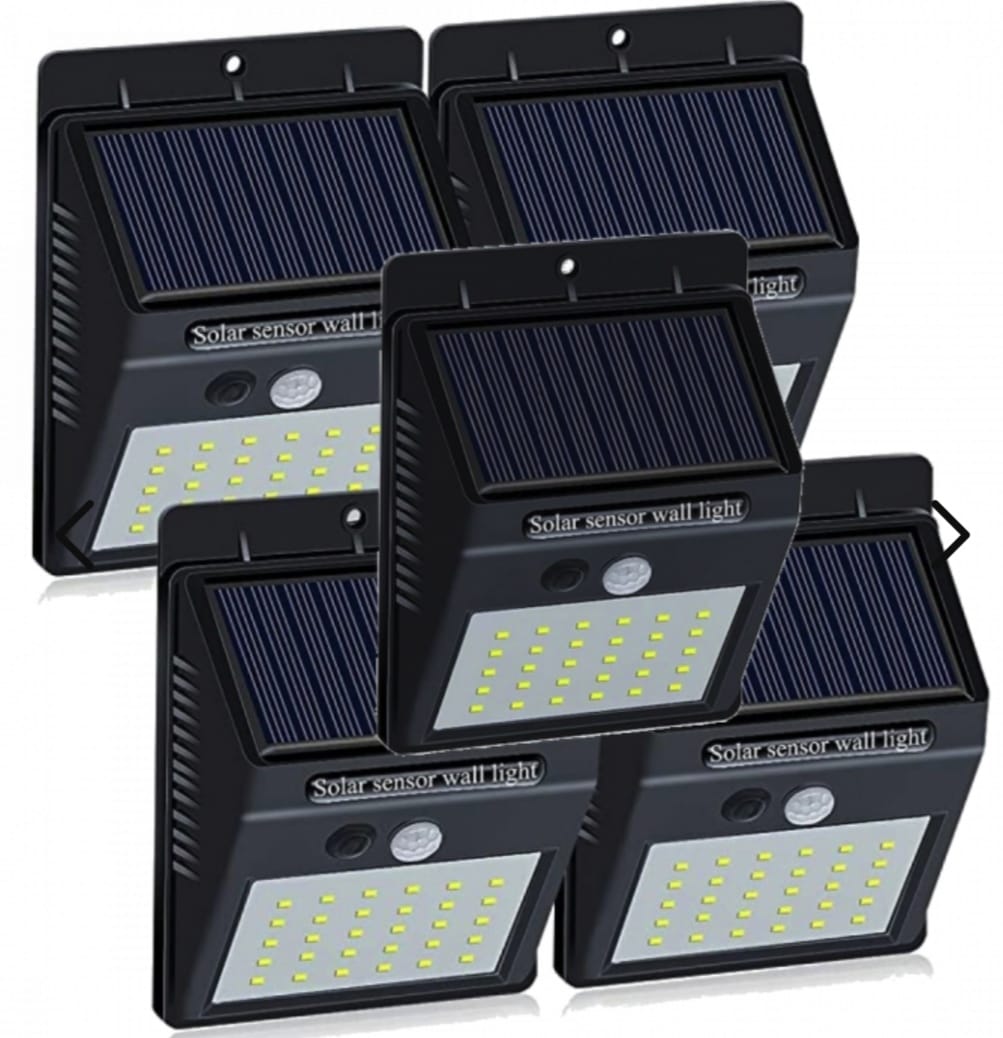 5-pack solar LED outdoor wall lights for garden, patio & driveway. Wireless, weatherproof security lighting.