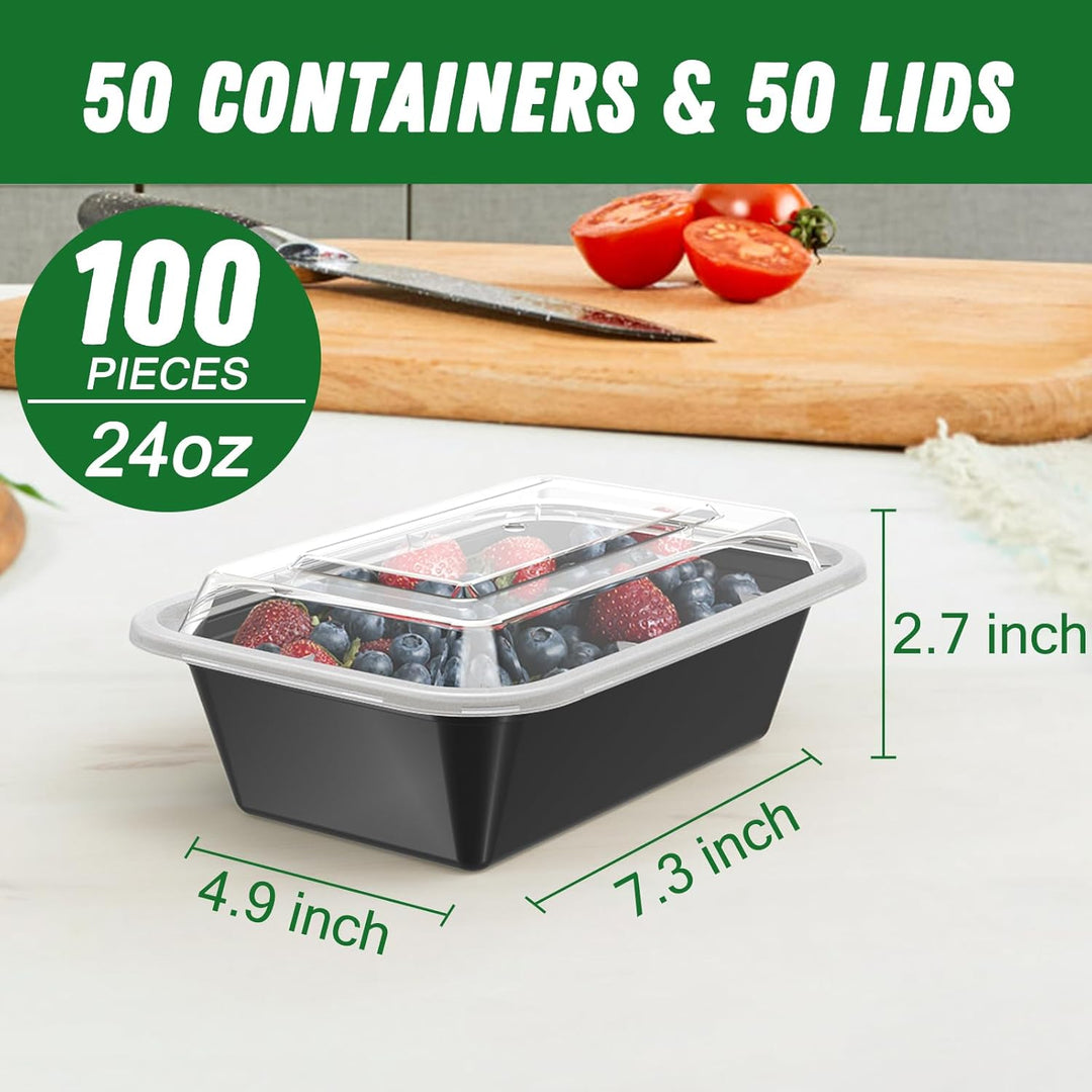 Reusable 50-pack food containers, ideal for meal prep, portion control, freezer safe & microwave safe.