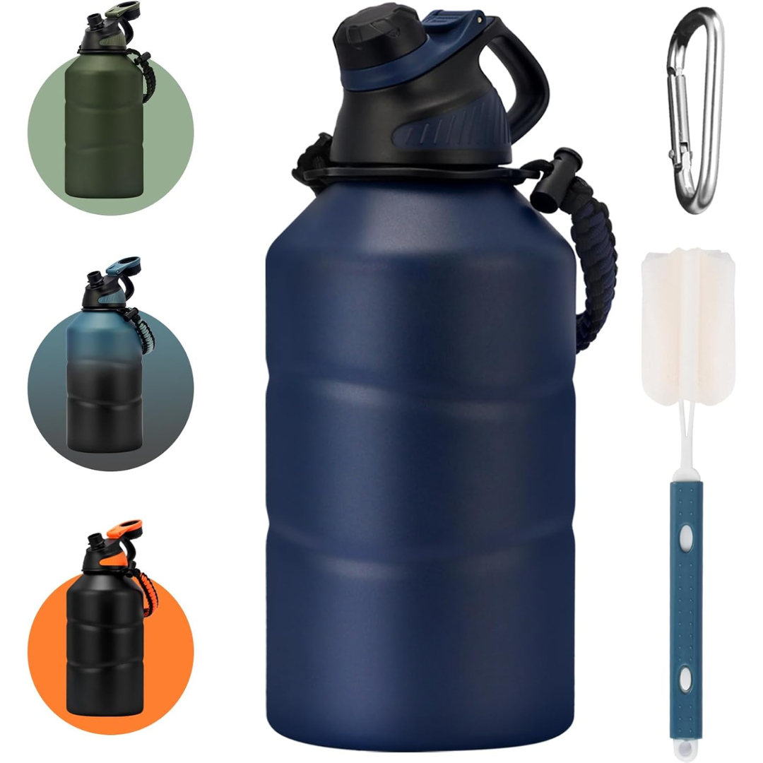 Durable 64 oz insulated water bottle, featuring a secure magnetic lid & leak-proof design for active use.