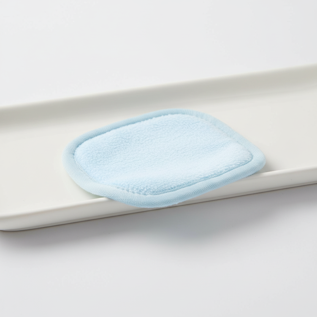 Reusable facial cleansing pad demonstrating its flexibility and softness for effective skincare