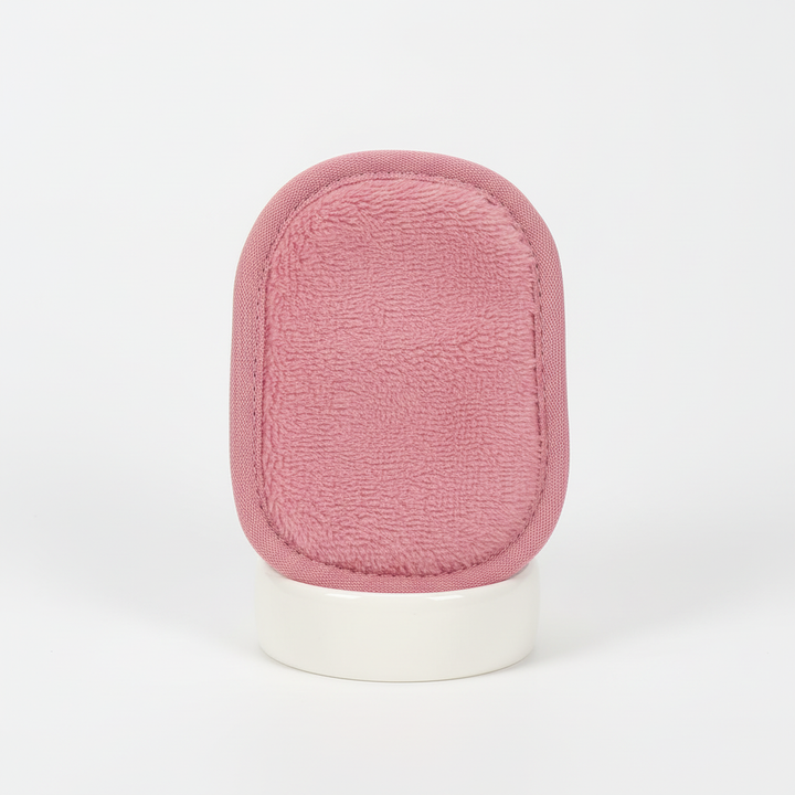 Close-up of a soft microfiber reusable cleansing pad, ideal for fragrance-free facial cleansing