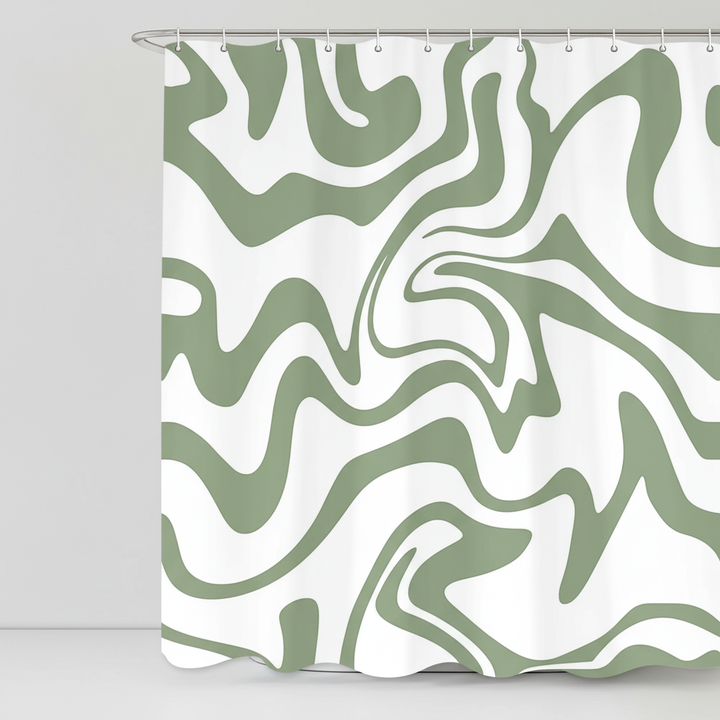 Spiral pattern Boho-Wave shower curtain, a vibrant 70s bathroom accessory