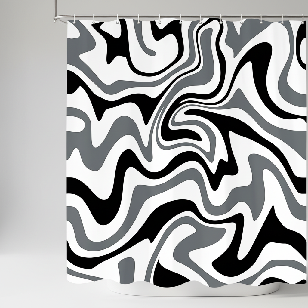 Home textile: retro decor shower curtain with a distinctive Boho-Wave spiral