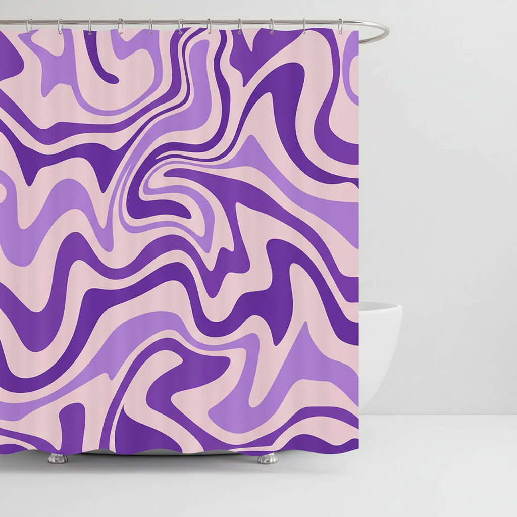 70s Retro Boho-Wave spiral pattern shower curtain, brings vintage style to your bath