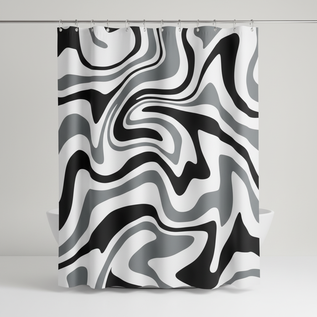 Stylish Boho-Wave spiral pattern shower curtain for a retro bathroom