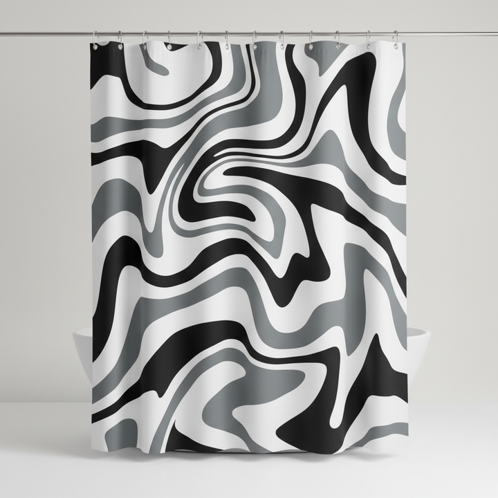 Stylish Boho-Wave spiral pattern shower curtain for a retro bathroom