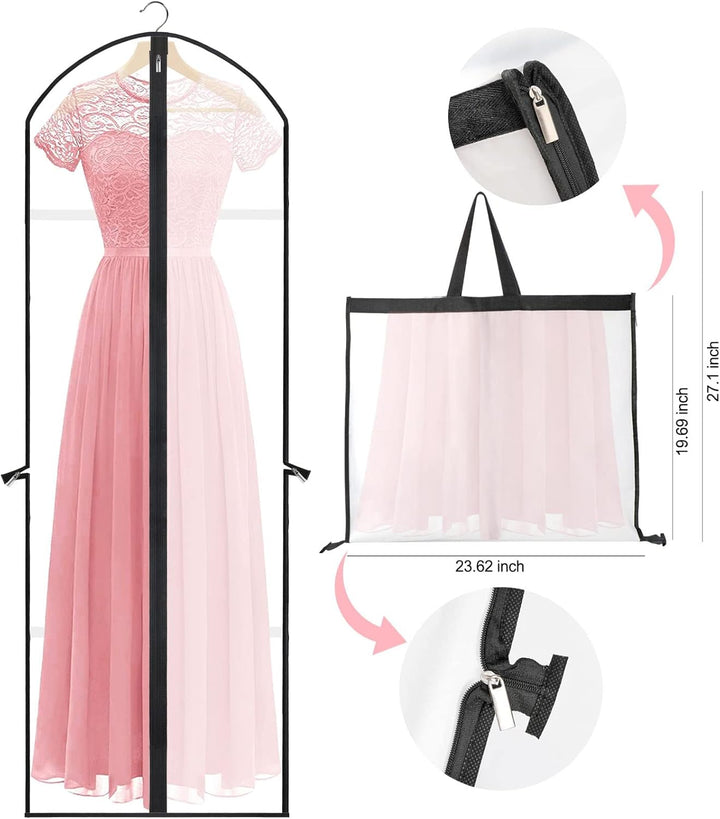 Formalwear protection with 71" extra-long garment bag, ideal for travel and home storage.