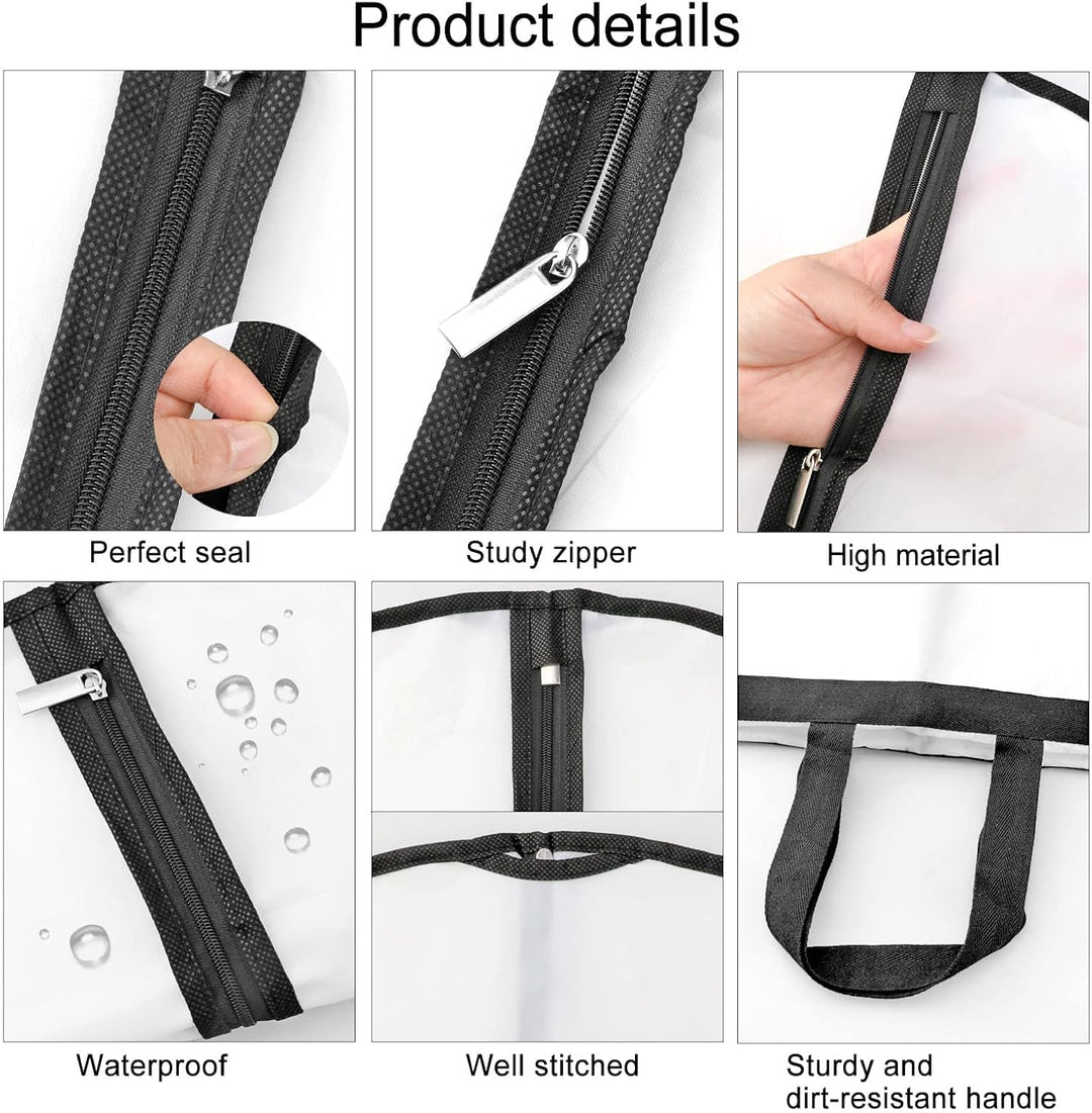 71" garment bag, extra-long, clear PVC for dustproof storage of long dresses and suits.