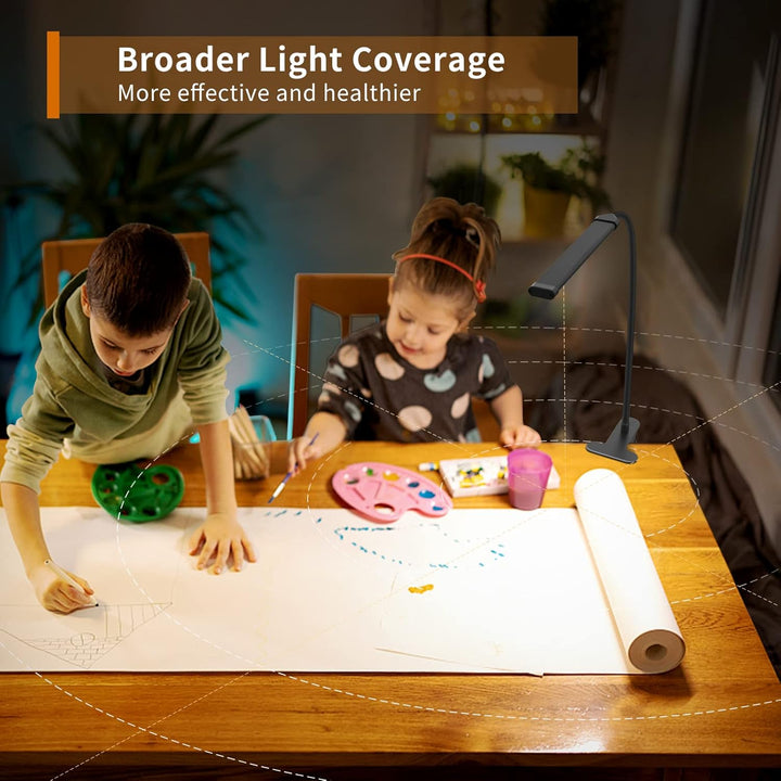 Adjustable LED task light with clamp base & flexible neck, USB powered, ideal for desks & tables