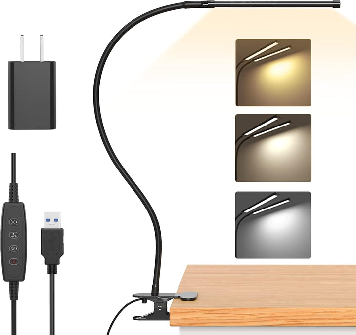 77 LED desk clamp lamp with flexible gooseneck, USB powered for home office eye care