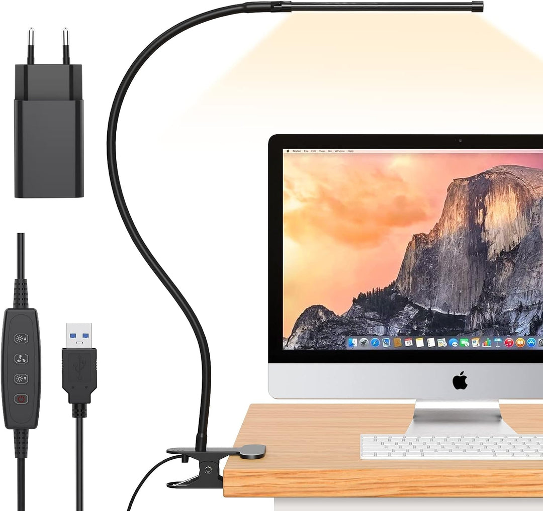 Compact 77 LED desk clamp lamp with USB power, perfect for small spaces and home office