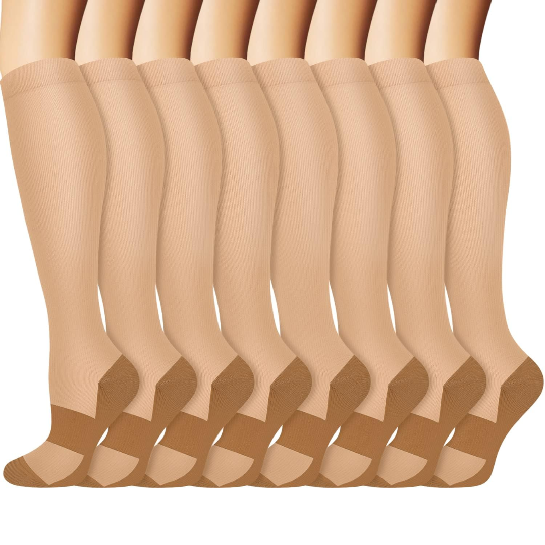 Close-up of a single copper compression sock, highlighting its woven texture and ankle support