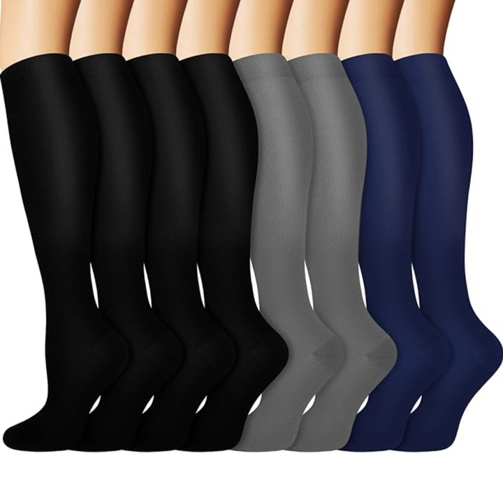 Variety of graduated copper compression socks for men and women, promoting circulation and recovery