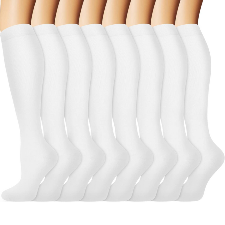 An 8-pack of breathable copper compression socks, perfect for athletes and frequent travelers