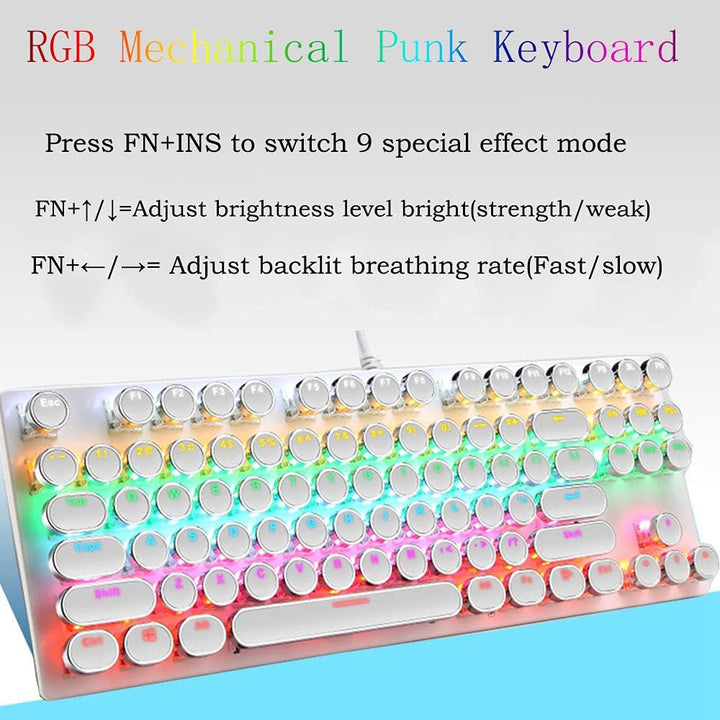 Performance-focused 87-key mechanical gaming keyboard, vibrant RGB and crisp blue switches