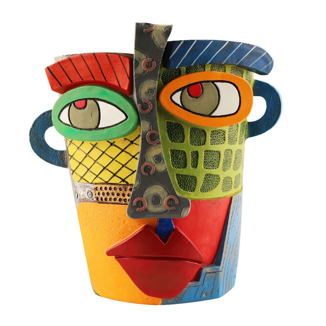 Close-up of durable plastic abstract face planter, a distinctive garden & home accent.