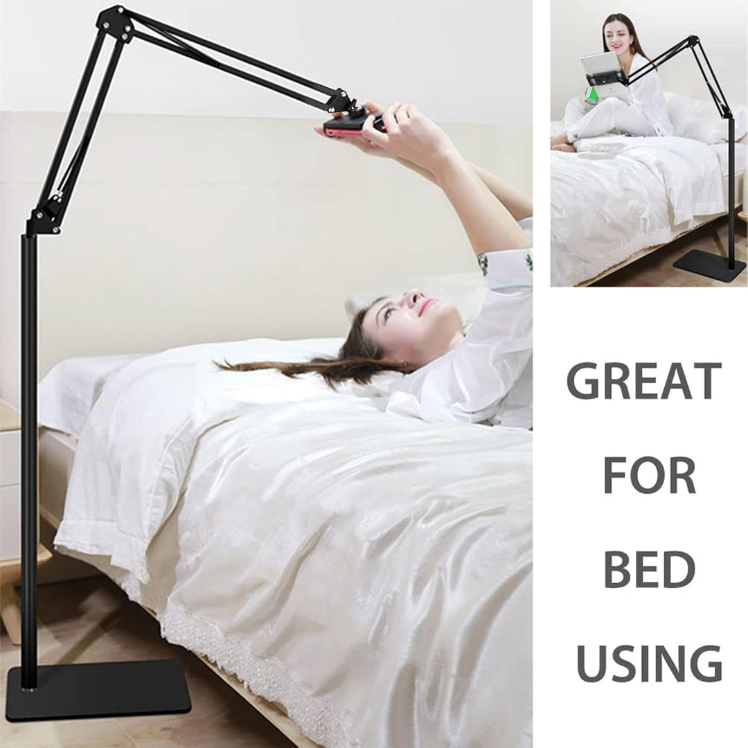 Hands-free viewing with a Movira adjustable floor stand, ready for phone or tablet gadgets