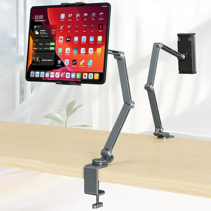 Multi-angle adjustable phone and tablet holder, 360° rotatable base for versatile use