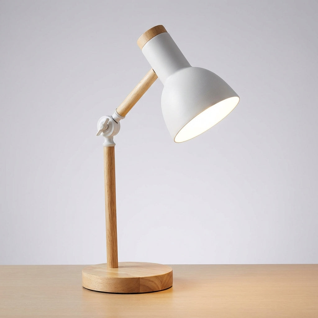 Close-up of black adjustable Arclume desk lamp, showcasing sleek Nordic design and movable arm for lighting