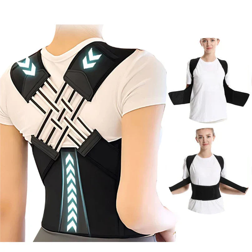 Packaging of the adjustable posture corrector, emphasizing back support for women, men, and children.