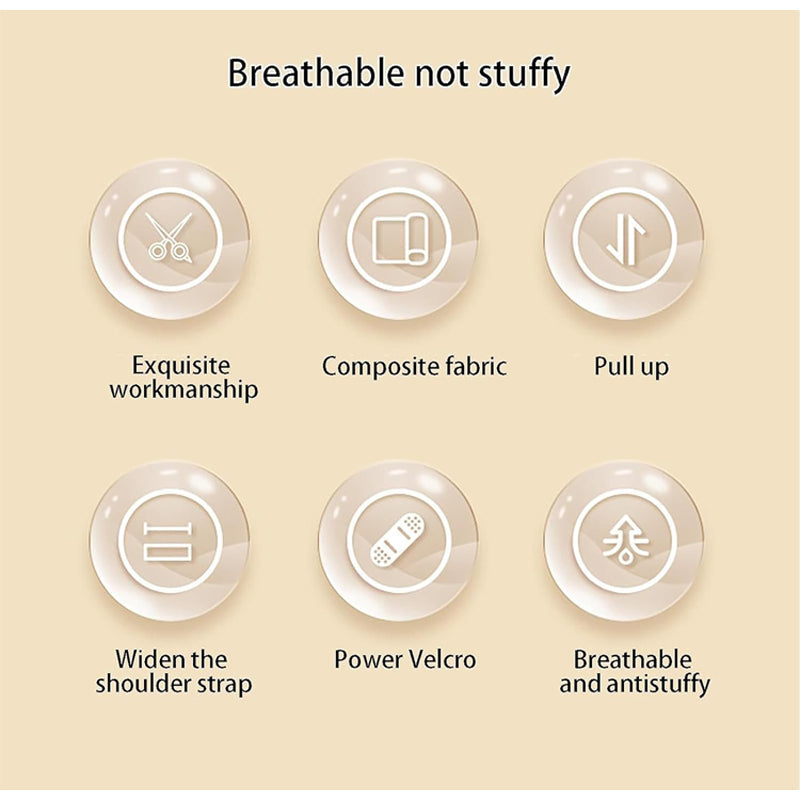 Adjustable posture corrector, beige, showing breathable fabric and shoulder straps for women & kids.