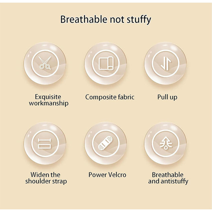 Adjustable posture corrector, beige, showing breathable fabric and shoulder straps for women & kids.