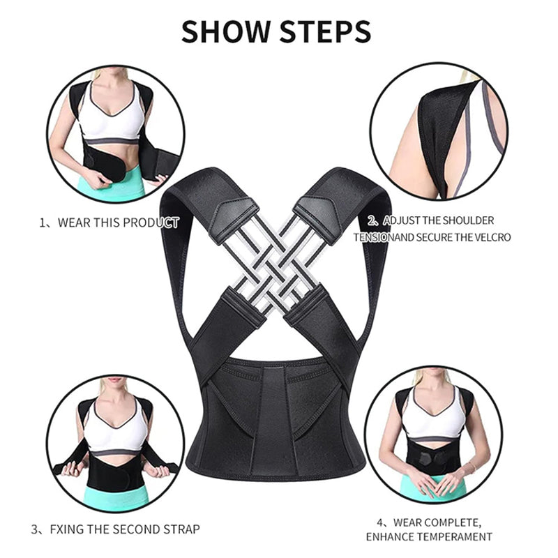 Women's posture corrector with adjustable straps, discreet and breathable for all-day wear