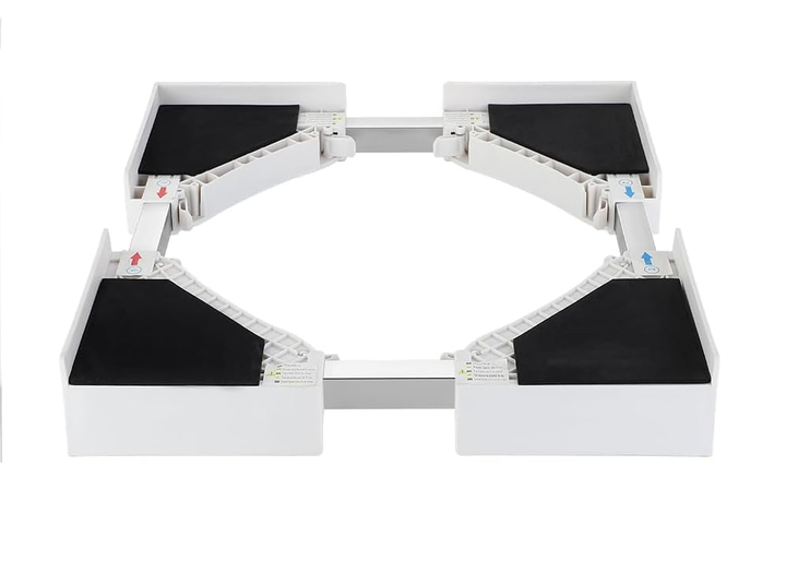 Adjustable universal washer and dryer stacking kit, white, for space-saving laundry room home improvement.