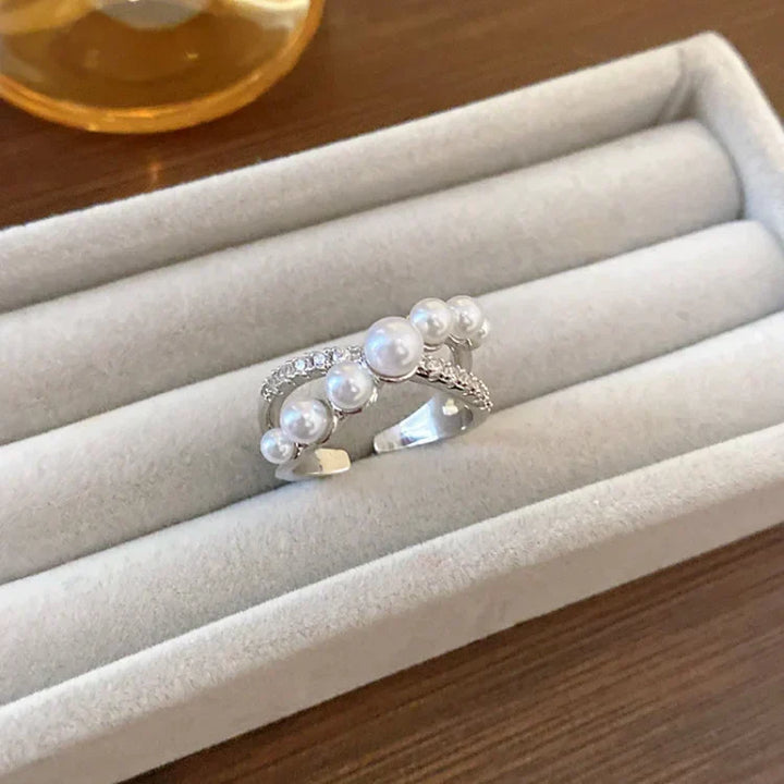 Classic women's adjustable ring with pearl & zirconia, a perfect elegant gift for her or any occasion.