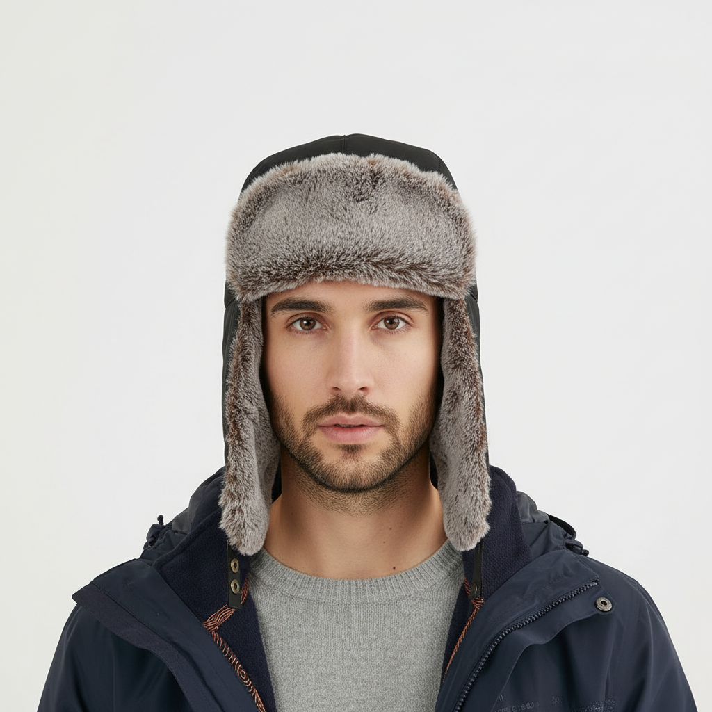 Waterproof fleece winter beanie hat, adjustable for warmth and protection in cold weather