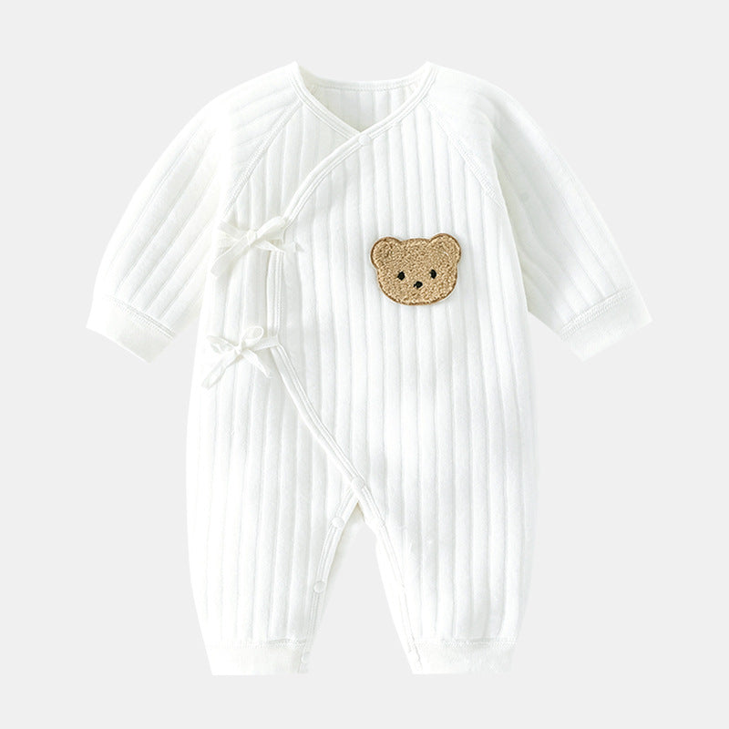 Unisex baby rocking a cute bear ear cotton romper, perfect baby gift, infant jumpsuit