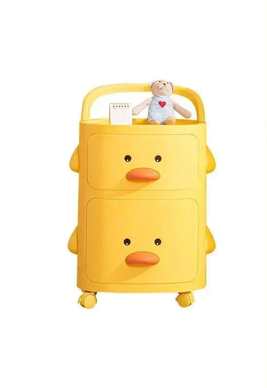 Multi-tier toy storage rack with a playful duck design, making toy cleanup easy for young children.