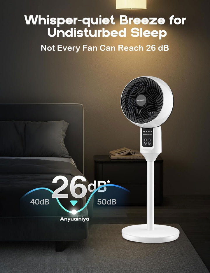 Aerion adjustable pedestal fan with extended height, showcasing its versatility for optimal air flow.