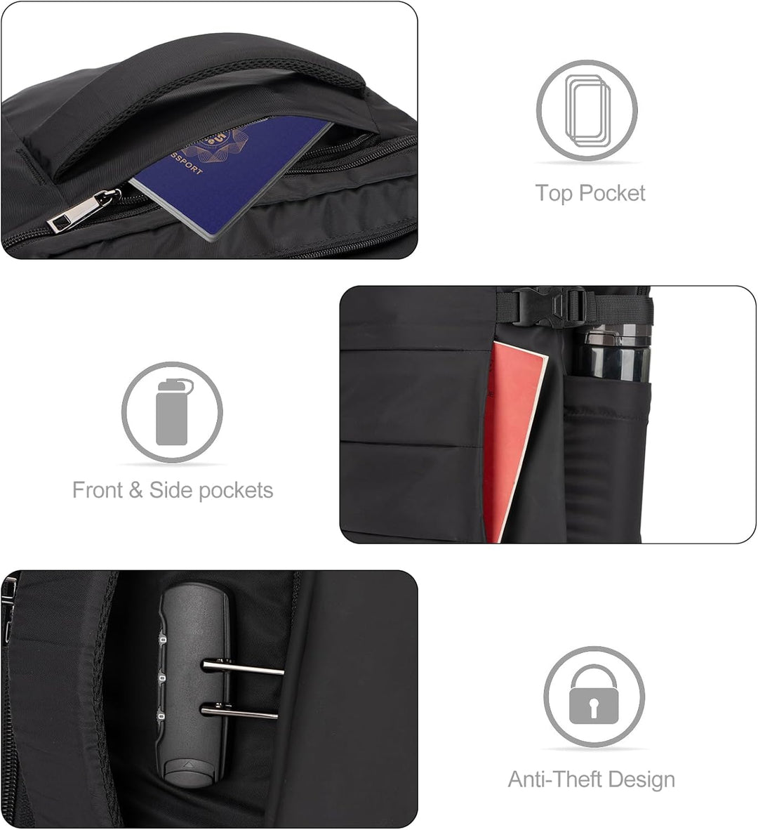 Secure main compartment of the AeroPack 40L water-resistant travel backpack with anti-theft zipper