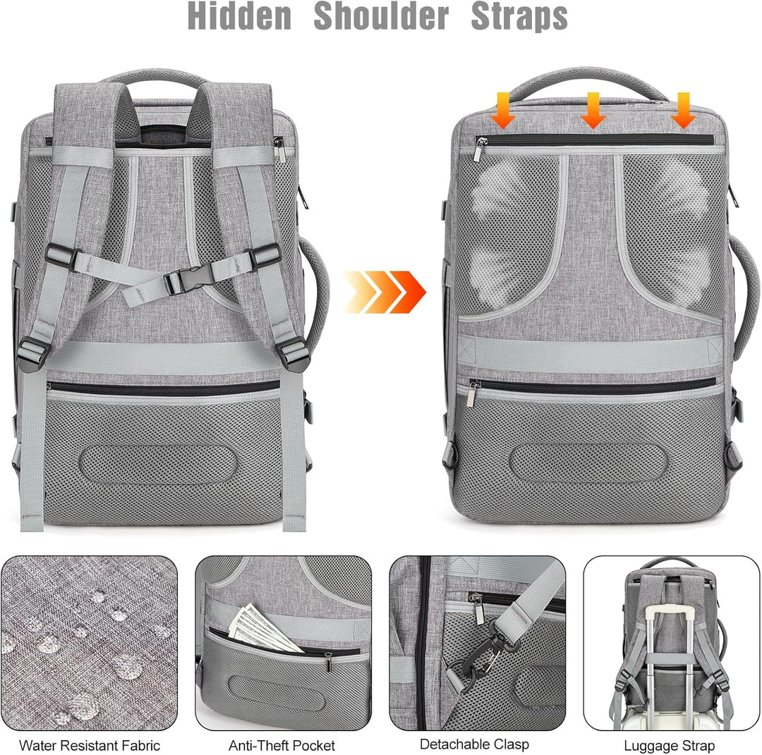 Interior of AeroPack 40L travel laptop backpack, padded compartment for 15-inch laptop and tablet