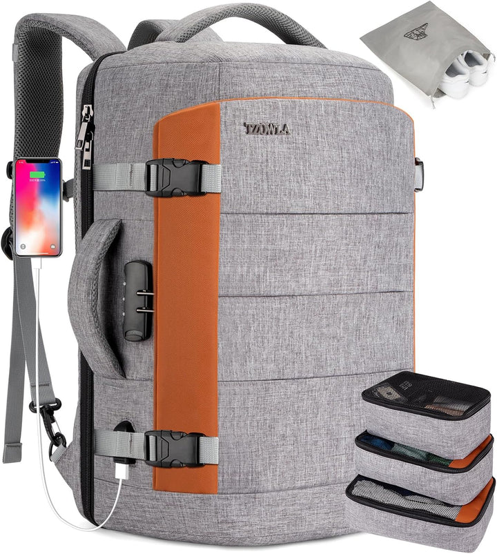 AeroPack Unisex 40L travel laptop backpack with USB port & anti-theft lock for secure journeys.