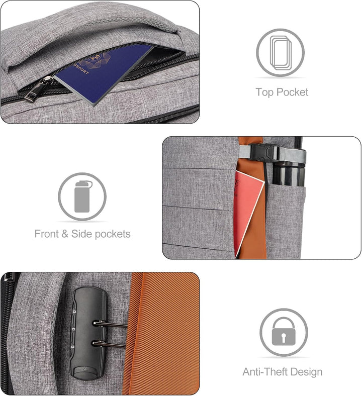 Versatile 40L travel bag, a unisex laptop backpack with anti-theft features & USB charging for all trips.