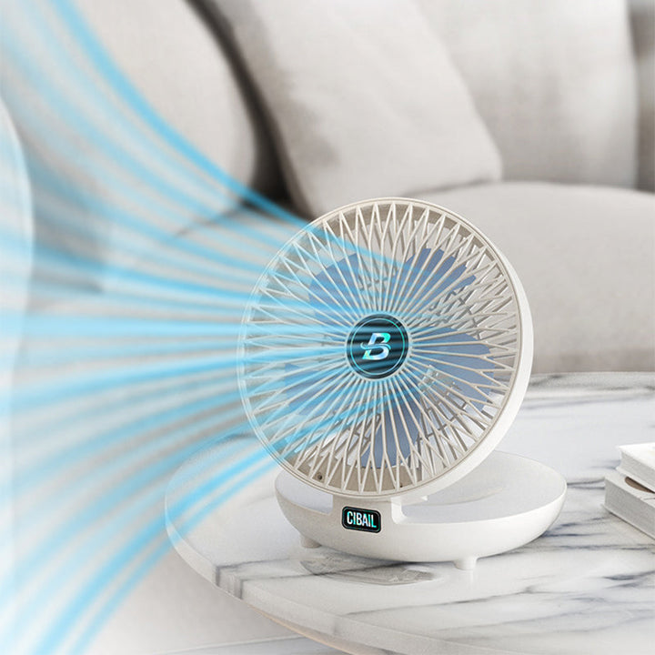 Wireless, foldable AirFlowPro portable table fan. Quiet personal desk fan for cooling your home office this summer.