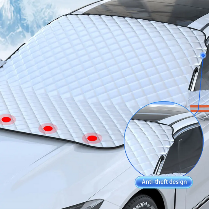 Heavy-duty magnetic car windscreen cover; ultimate protection from extreme weather elements.