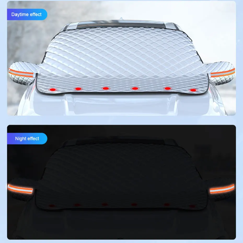 Anti-theft magnetic car windscreen cover for all-weather protection & secure fit on any vehicle.