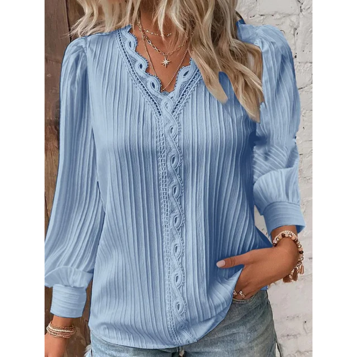 Alvara women's V-neck long sleeve blouse for elegant everyday wear. Loose fit, perfect for casual or office styles.