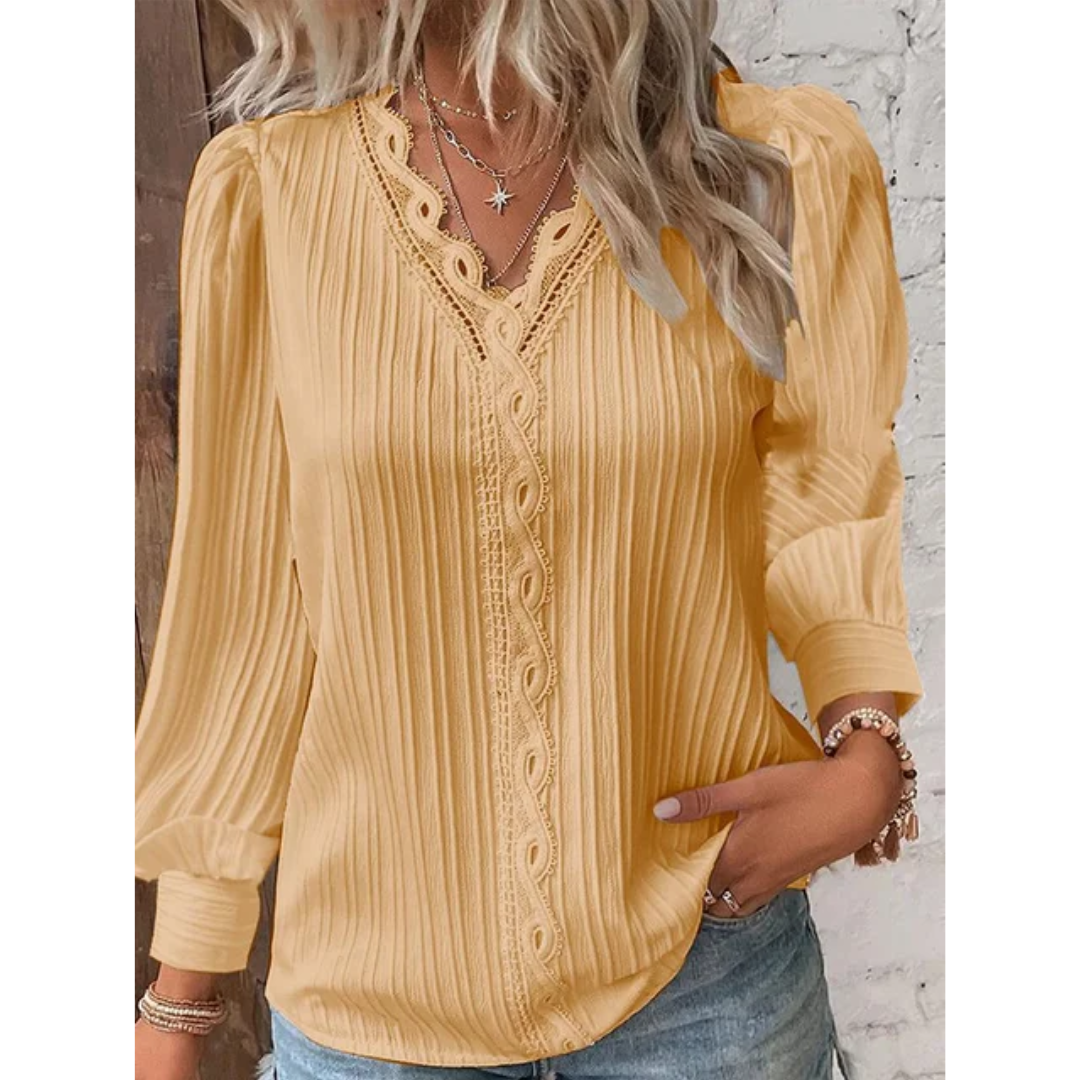 Casual Alvara women's V-neck blouse, long sleeve. Loose fit for comfortable everyday wear & versatile styling.