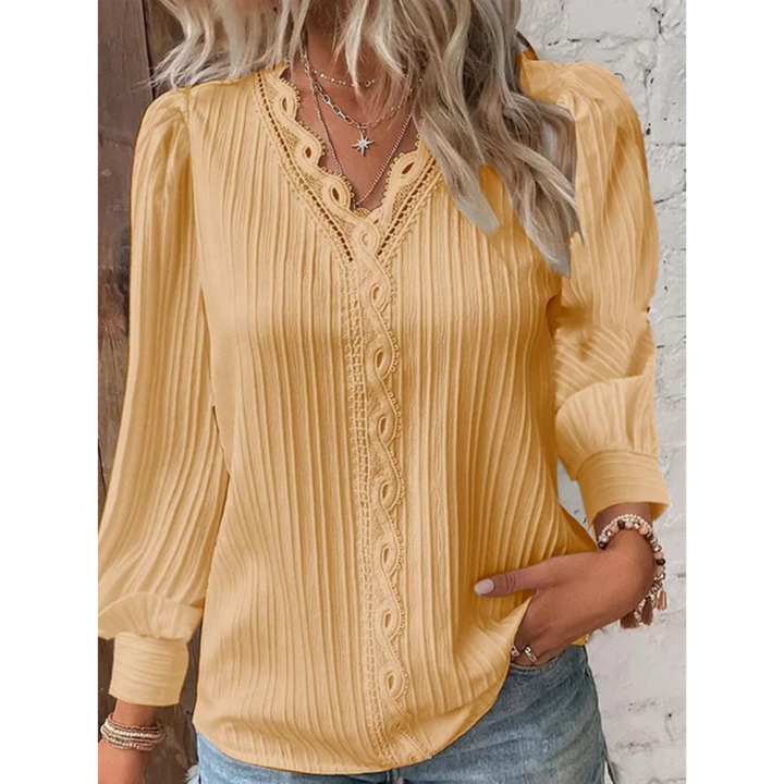 Casual Alvara women's V-neck blouse, long sleeve. Loose fit for comfortable everyday wear & versatile styling.