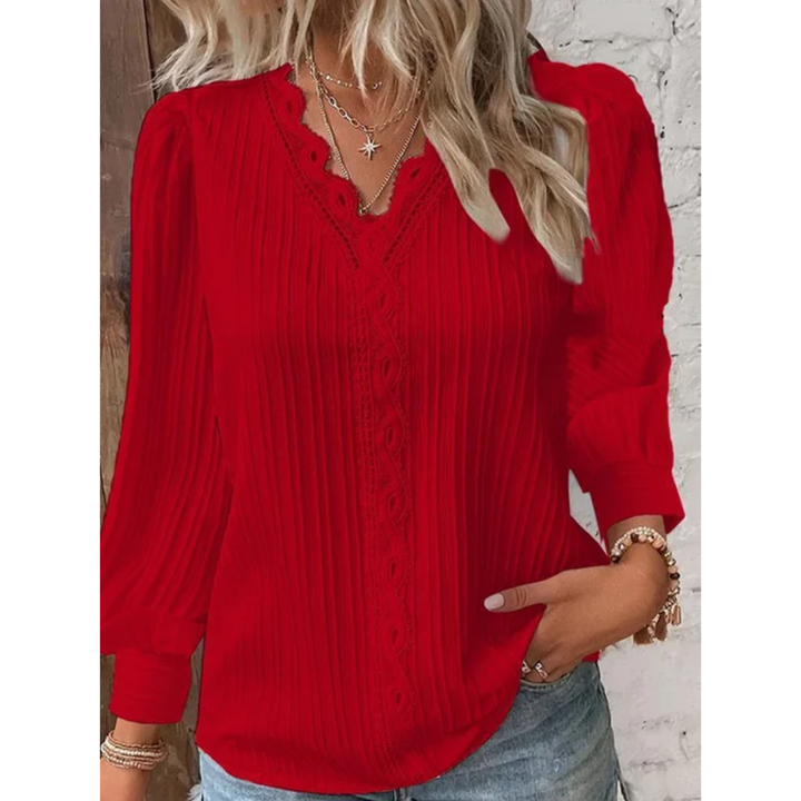 Elegant Alvara V-neck long sleeve blouse for women. Perfect office wear & chic professional attire.