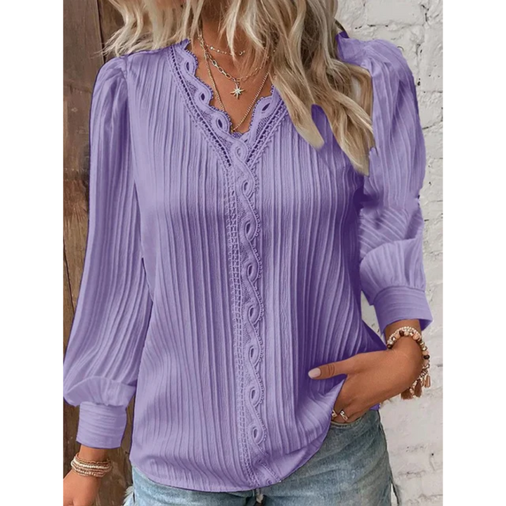 Comfortable Alvara women's loose-fit V-neck long sleeve blouse. Stylish for daily wear or special occasions.