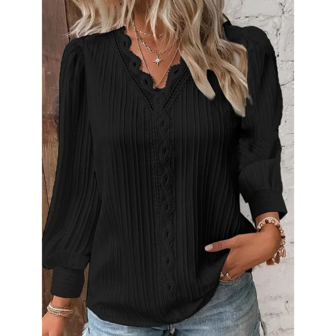 Versatile Alvara women's V-neck long sleeve blouse for everyday elegance. Loose fit, suitable for any occasion.