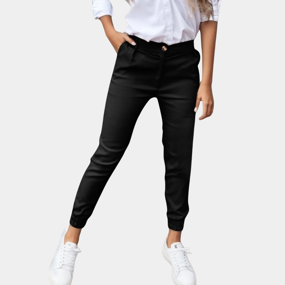 Amelia women's comfortable slim fit casual trousers. High waist, ankle length for versatile everyday fashion.