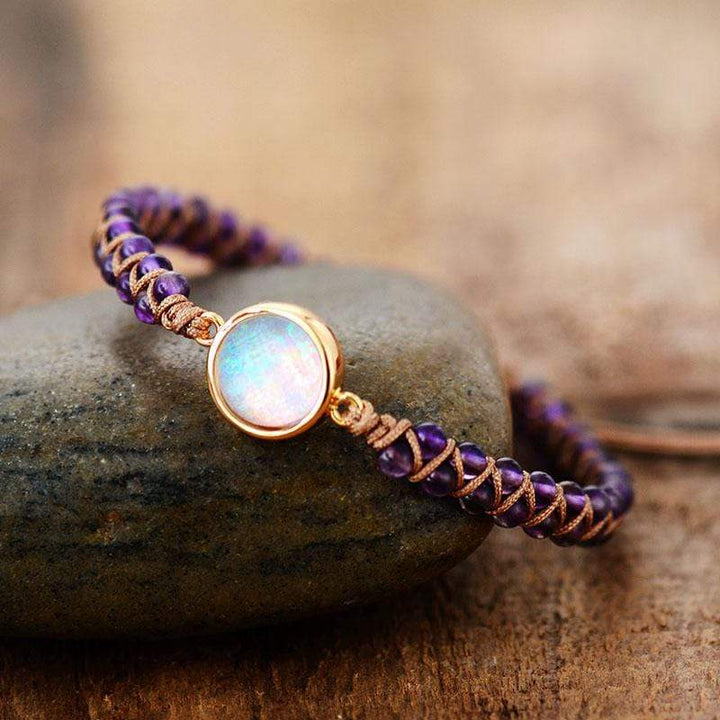 Amethyst & Opal Zen Yoga Bracelet for women, featuring healing gemstones & boho design.