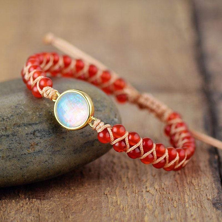 Women's spiritual Amethyst & Opal gemstone bracelet, perfect for yoga and meditation.